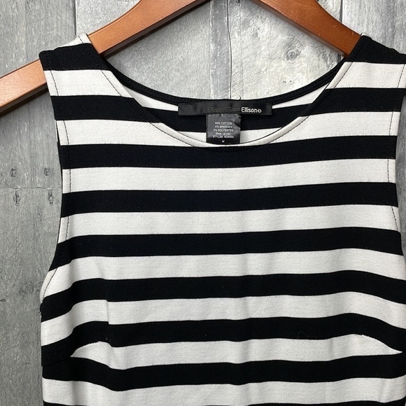 ellison black and white striped midi dress with cutouts at waistline. Size Med - Picture 4 of 10